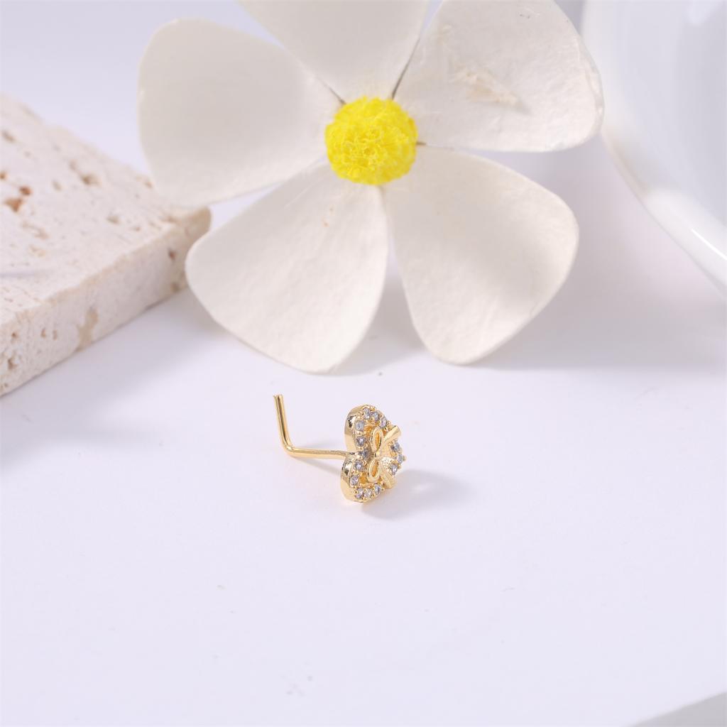 20G L Shaped Nose Studs Rings for Women Girl Gold Silver Cute Heart Bow Design CZ Nose Pin Screw Nose Piercing Jewelry
