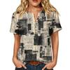 Damen Kurzarm Baumwoll-Leinenhemd mit Modischem Print Henley Knopfleiste und Brusttasche Lockerer Schnitt Lässiges Oberteil