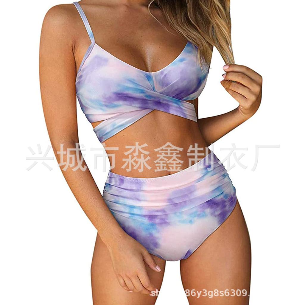 Explosive Leopard Print Cross High Waist Split Bikini, Sexy BIKINI Swimsuit for Women, Direct Supply