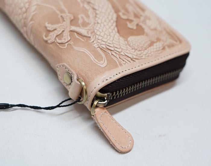 Karakuridamashii Leather Long Wallet, Japanese Pattern, Dragon, Genuine Cowhide Leather, Embossed, Stylish, 252852, Black, Size 20, Free