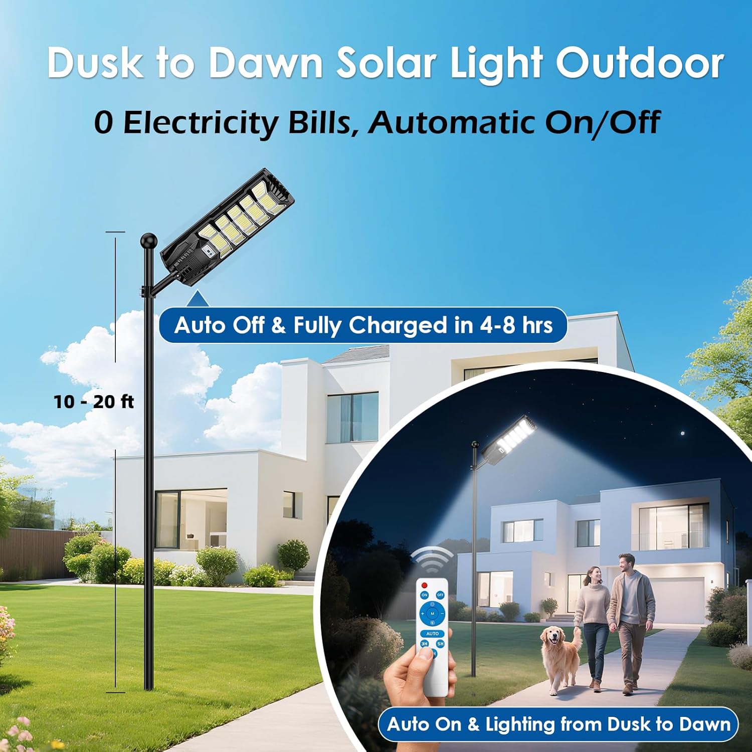 

8000W Solar Street Light Outdoor, Motion Sensor & Remote, IP67 Waterproof, for Yard, Driveway, 1 Pack 1