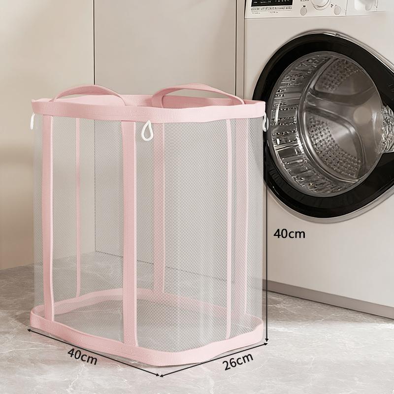 Breathable Mesh Laundry Basket Large Capacity Foldable Wall-Mounted Dirty Clothes Organizer Bag Bathroom Laundry Basket