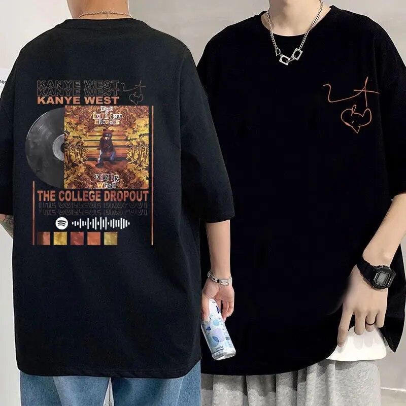 

Рэпер Kanye West The Collgeg Dropout Двусторонняя футболка с рисунком унисекс Футболка в стиле хип-хоп Летние свободные футболки унисекс из чистого хлопка