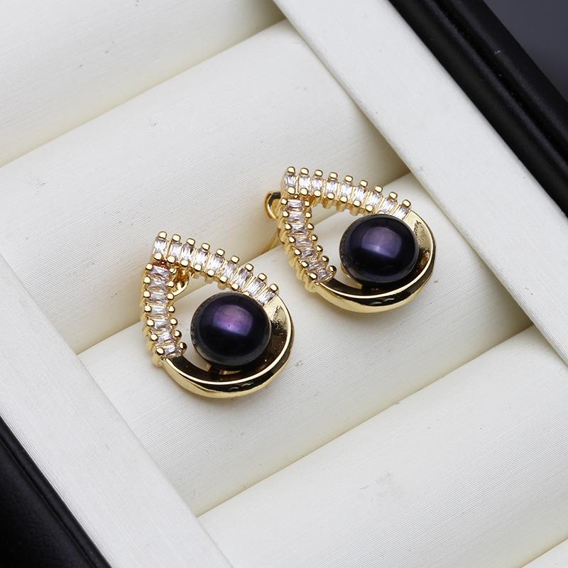 White Natural Heart Pearl Earrings 925 Women,Sterling Silve Fresh water Stud Earrings Pearl Wife Girls Birthday Gift White Black