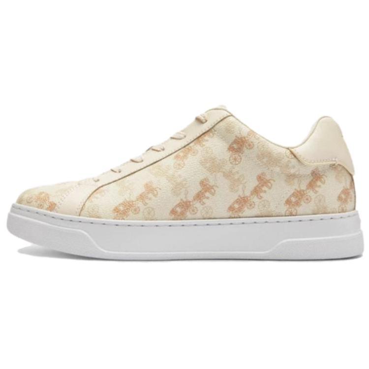 Coach Highline Round Toe Lace-Up Low-Top Sneakers With Carriage Pattern Print Men Sneakers Beige CAR40-CAH