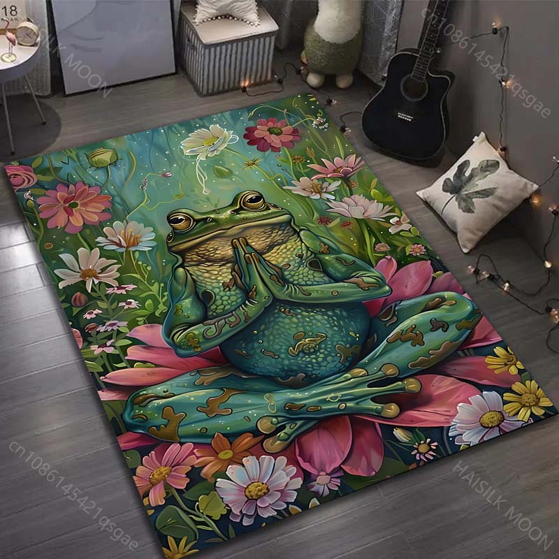 Mushroom and Frog Meditation Print Carpet for Living Room Bedroom Sofa Doormat Decor Area Rugs Non-slip Floor Mat Large Size