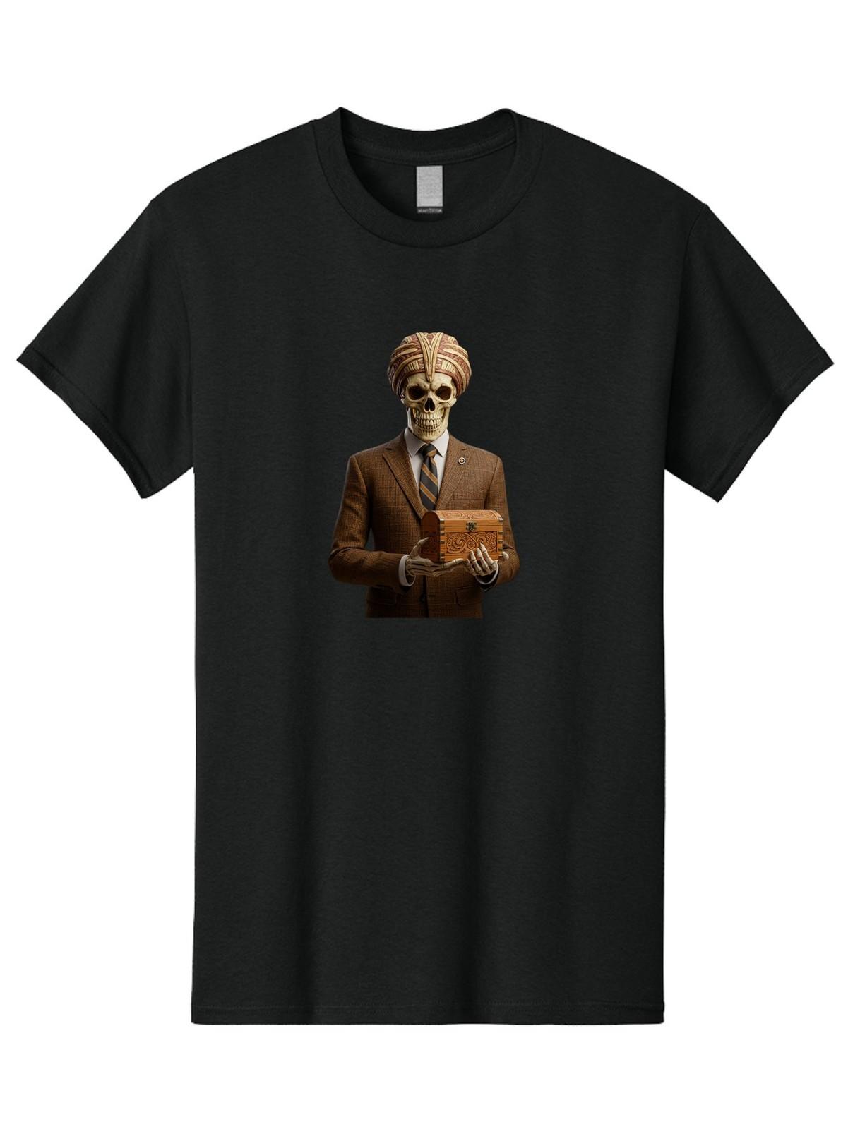 Skeleton-In-Suit-Holding-Box Mens Graphic Tee, 100% Cotton, Casual Summer Wear S разноцветный