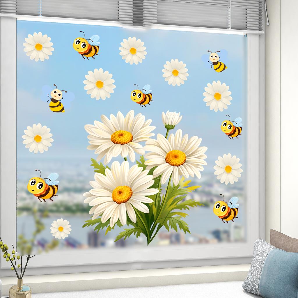 Gänseblümchen Aufkleber - Bienen-Thema Fensteraufkleber - Bäckerei Blumenladen Küche Balkon Aufkleber