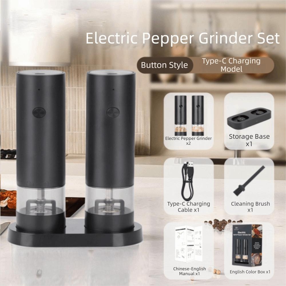 1/2 Stück Elektrische Salz- und Pfeffermühle Verstellbare Mahlgradgröße Große Kapazität Automatische Gewürzmühlen USB Wiederaufladbar Schwarz