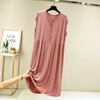 Summer Modal V-Neck Sleeveless Dress Loose Bottoming Dresses Casual Homewear Buttons Sleepdress
