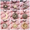 30 Styles Unisex Amulet Wicca Jewelry Gift Sun Moon Star Pentagram Pendant Necklace Black Leather Cord