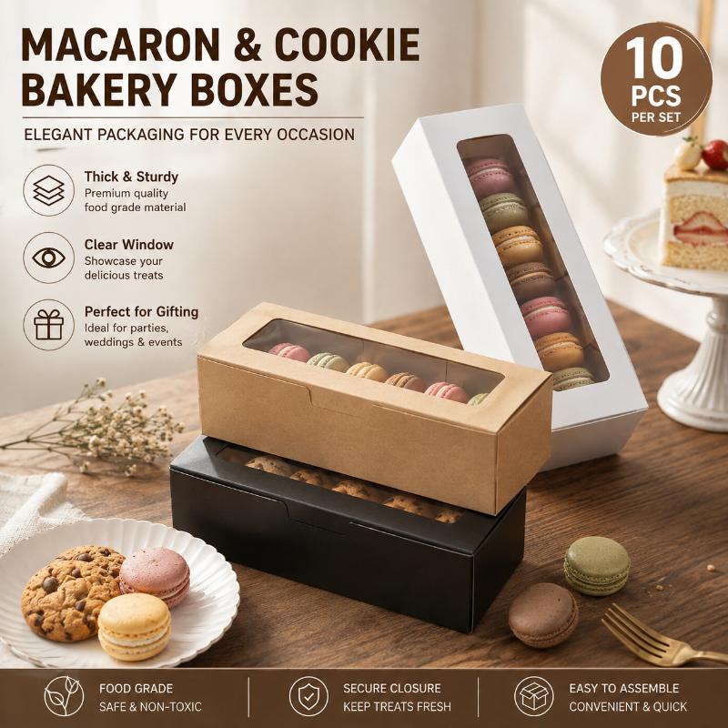 5/10 Peças Caixa de Papel Kraft para Macaron Bolo Biscoitos Embalagens para Bolos da Lua Caixas de Embalagem Casamento Aniversário Lembrancinhas Festival Pacote de Presente