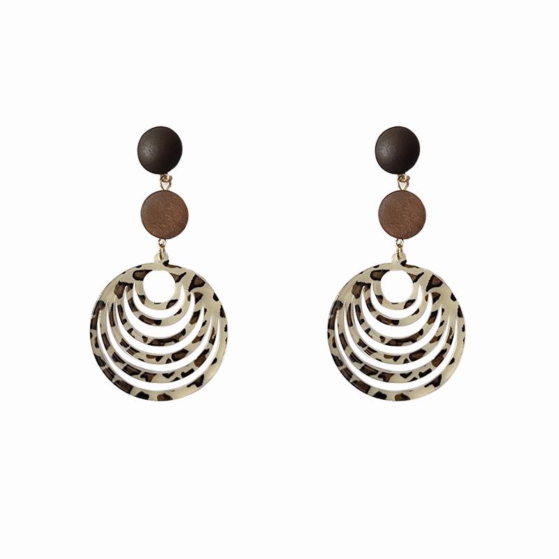 Hars Bloem Luipaardprint Oorbellen - Retro Zilveren Naald Ontwerp