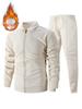 2025 Men's Slim Fit Cardigan Jacket Set with Waffle Knit, Zipper Pocket, and Lapel Collar for Spring and Autumn