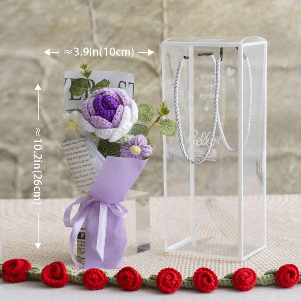 Photography Props Crochet Flowers Bouquet Knitted Eternal Simulated Flowers  Valentine'S Day