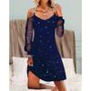 Women's new V-neck printed splicing mesh women's dress
