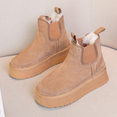 Leather Thick-soled Snow Boots for Women's Winter New Warm and Heightening Cigarette Cotton Boots for Women
