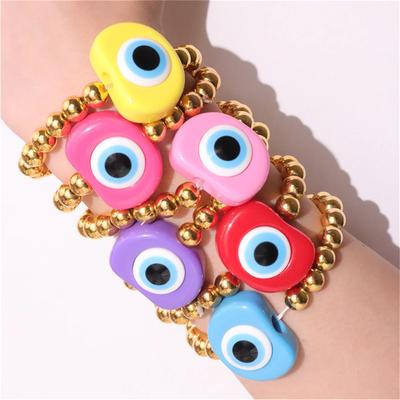 Vintage Cool Resin Blue Evil Eyes Exaggeration Bracelets Round Beaded Bangle Bohemian Jewelry Women Trend Popular Trend Bracelet