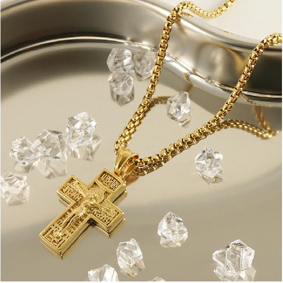 Cool Pánský Zlatý Ruský Pravoslavný Kříž s Ukřižovaným Ježíšem Přívěsek Náhrdelník Pro Muže