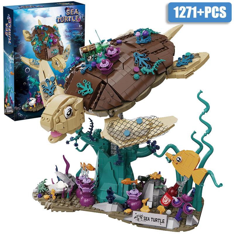 Creativo 1271pz Mondo Sottomarino Tartaruga Marina Modello Blocchi da Costruzione Mattoncini Kit MOC Assemblare Tartaruga Blocchi Giocattoli Per Bambini Regali