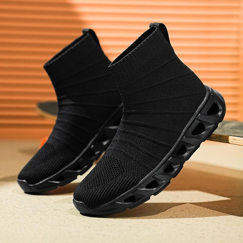 Sneakers men's high-top socks mouth large size high-elastic flying woven mesh shoes men's shoes sneakers