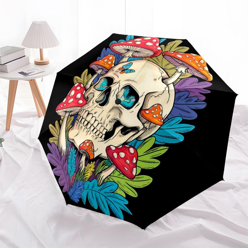 1pc Mushroom Skull Automatic Open/close Umbrella, 8-Rib sturdy structure, Portable Travel Umbrella, Parties, Everyday Use, 11157