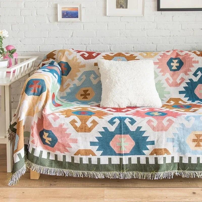 Ethnic Style Geometric Sofa Blanket Leisure Blanket Tapestry Soft Warm Cotton Blanket Spring And Autumn Light Sofa
