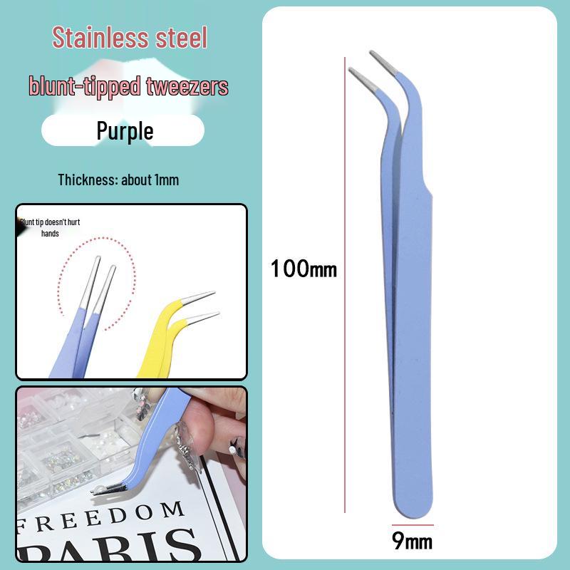 Colorful Stainless Steel Curved Tweezers for False Eyelashes and Planner Clips