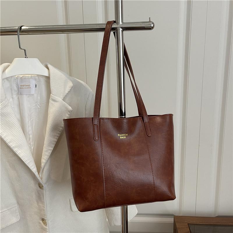 Large Capacity Faux Leather Tote Bag for Women Minimalist Casual Commute Shoulder Handbag