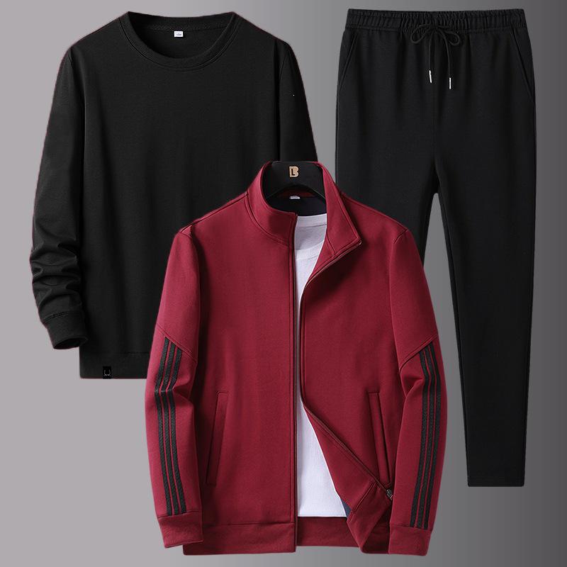Men's Loose Fit Fleece-Lined Sports Suit - Spring/Autumn Dad's Casual Jacket & Three-Piece Set for Middle-aged & Elderly