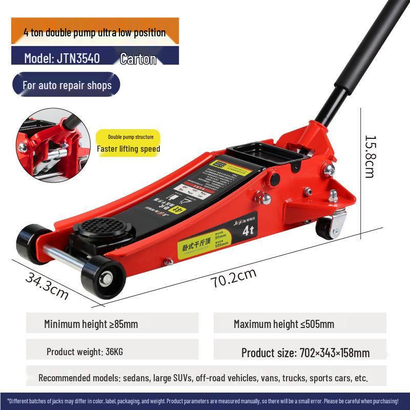 2-3 Ton Horizontal Hydraulic Jack for Cars: Sedan, SUV, Van Tire Changing Tool