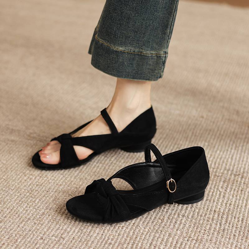 

Krazing Pot Flock Low Heels Concise Style Bow Tie European Design Summer Size 43 Size 42 Women Sandals 34 чёрный