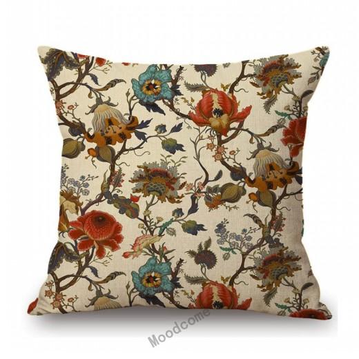 Pink Red Orange Beautiful Flower Pattern Wallpaper Art Design Sofa Decoration Pillow Case Cotton Linen Chair Cushion Cover