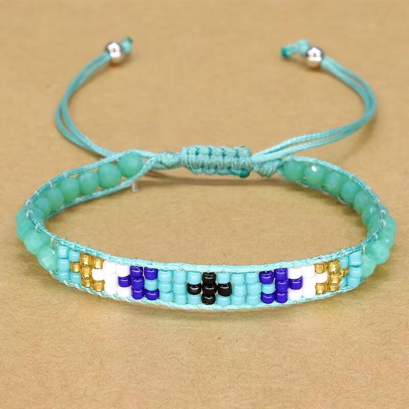 Handmade Woven Bracelets Boho Multicolored faceted Glass Beads Woven Bracelet Women Men Boho Handmade Chic Jewelry