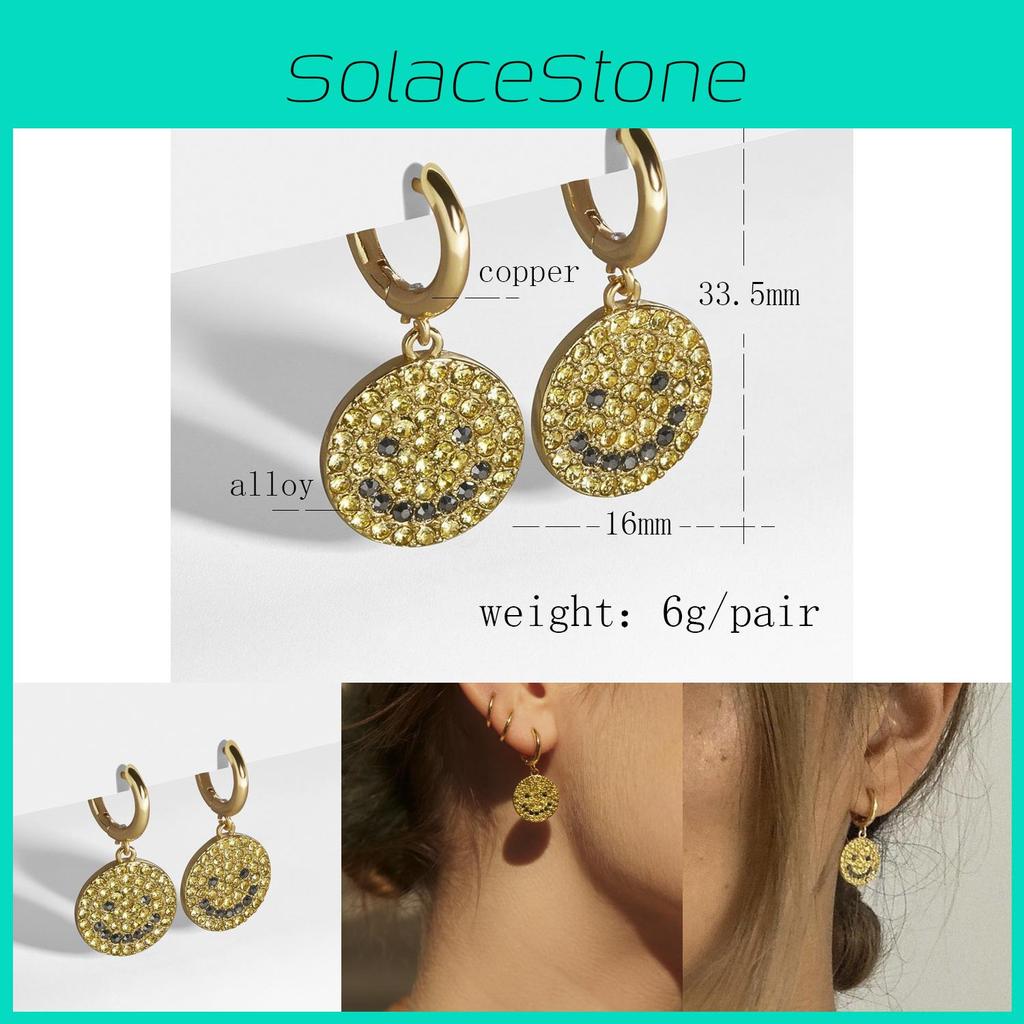 Trendy European Style Exaggerated Gold Plated Round Smiley Face Earrings