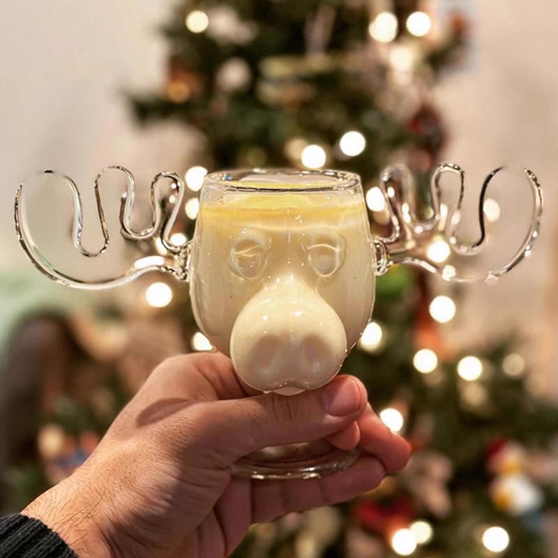1/2pcs Reindeer Wine Glass Cocktail Juice Cup Clear Beer Mug Water Milk COFFE Whiskey Glasses Drinkware Shot Cups Christmas Gift