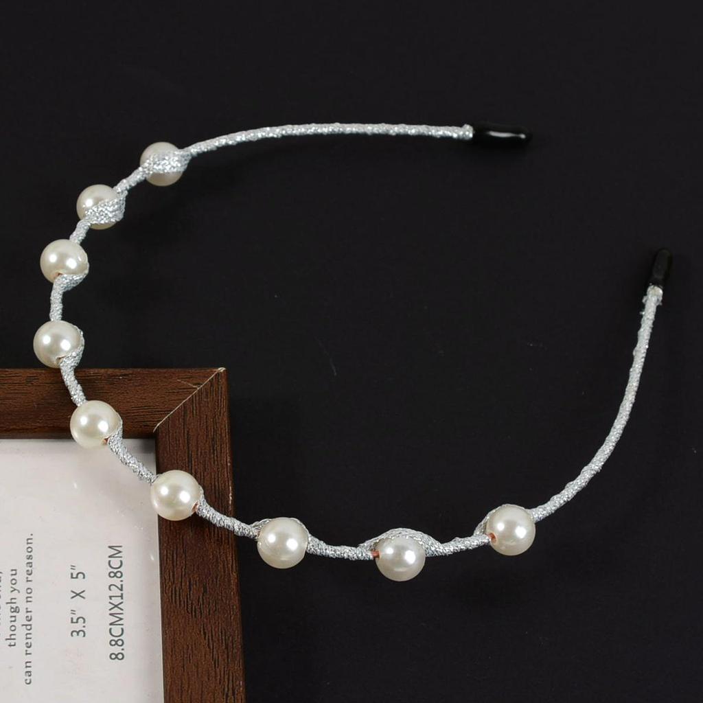 Handwoven Faux Pearl Headband & Bow Hair Clip Set for Brides