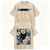 T-shirt Vintage Nera Lavata Gatto Floreale Stampa Double Face Streetwear Casual