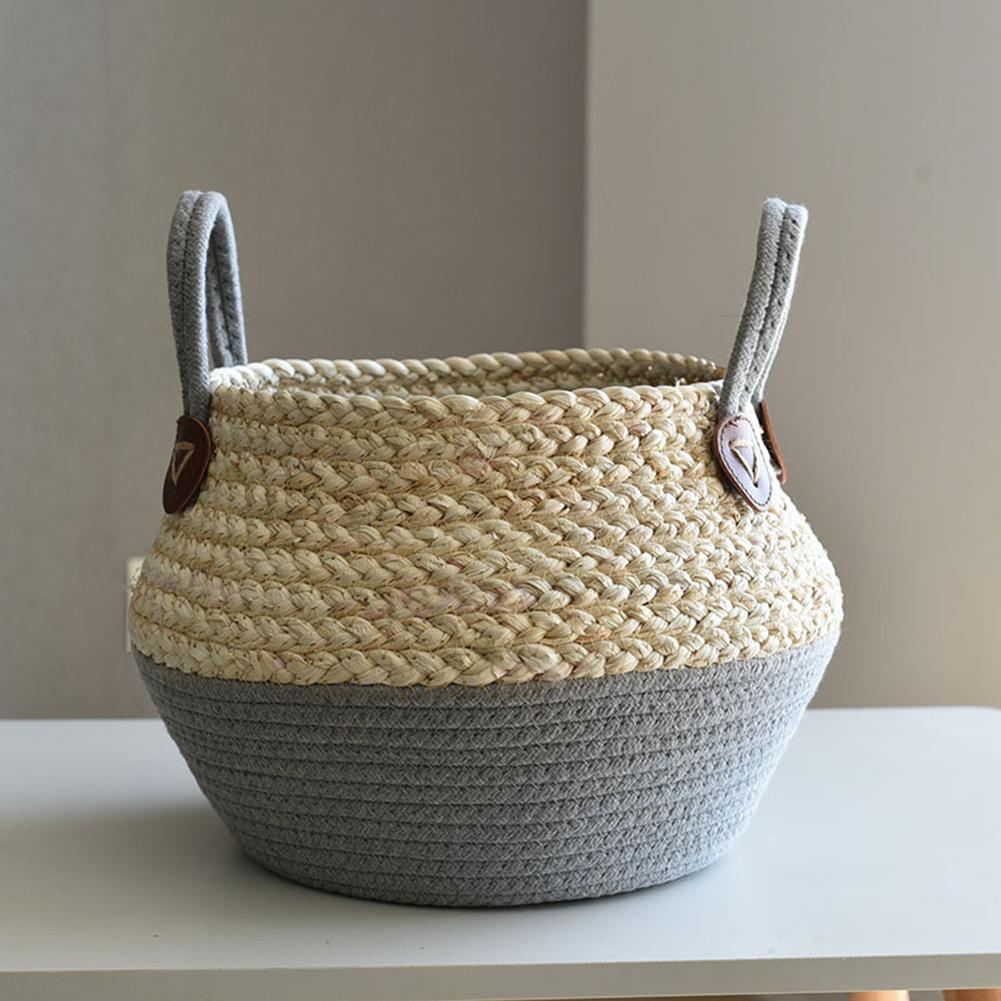 Straw Weaving Flower Pot With Double Handle Stylish Sturdy Decorative Props Garden Accessories
