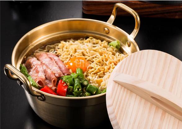 Kitchen Stainless Steel Korean Ramen Pot Double Handle Rust-proof Soup Noodle Small Pot Durable Gold Silver Milk Pot Cuisine