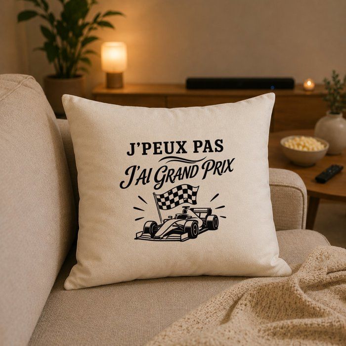 Housse de Coussin J’peux pas j’ai Grand Prix J'peux pas minimaliste | Coton Canvas Fairtrade 305 g/m² Zip Invisible Taille 50×50 cm