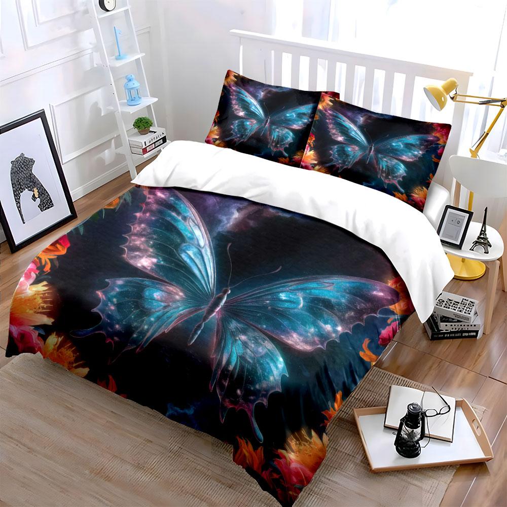 Butterfly Galaxy Art Decor Soft Skin-Friendly Bedding Set Includes 1 Duvet Cover And 2 Pillowcase Gift