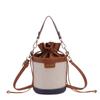 Vintage Color Block Bucket Bag Trendy Shoulder Purse Fashion Round Cylinder Crossbody Handbag for Women CLE