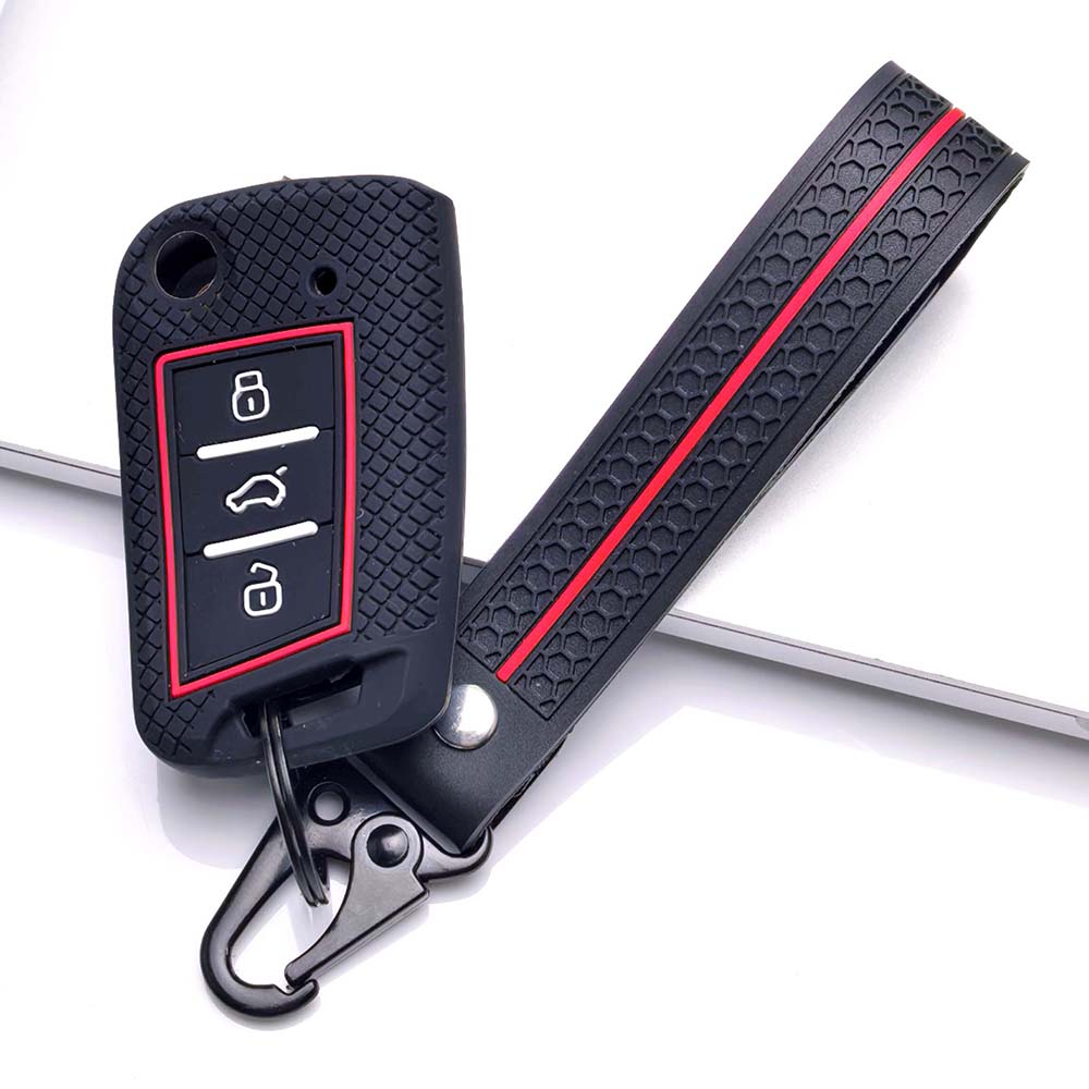 Key Fob Cover for Volkswagen Golf Tiguan Octavia MK7 MK2 Leon Ateca Kodiaq with Keychain Anti-Scratch Guard Shockproof Protection Soft Grip Texture