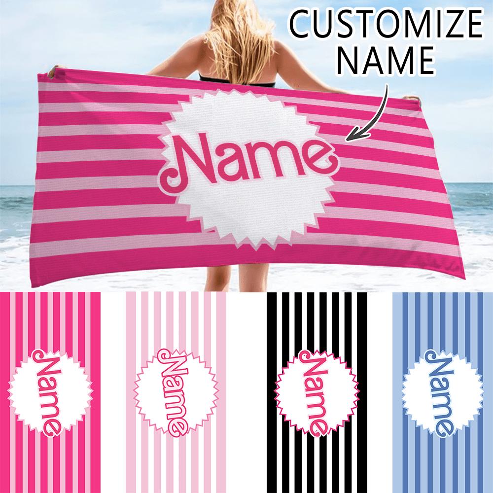 1PC Striped Beach Towel Custom Name Personalized Pool Towel Holiday Birthday Gifts For Women Girls Quick-Drying Bath Towels