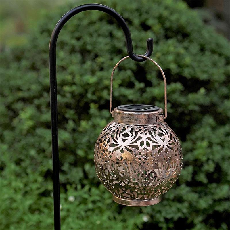 Solar Led Lantern Light Outdoor Hanging Projection Light With Hollow Wrought Iron Design Waterproof Yard For Garden Art Decoration
