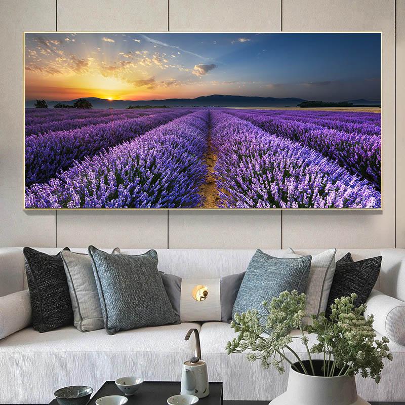 Vintage Canvas Painting Flower Sea Wall Art Pictures For Living Room Lavender Sunflower Landscape Posters Indoor Home Decoration