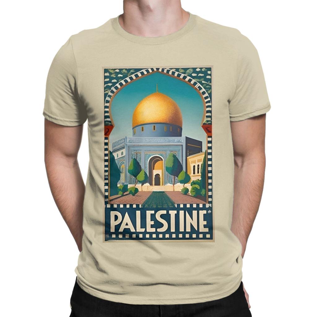 Humor Floral Palestinian Flag TShirts for Men Round Neck Pure Cotton T Shirt Short Sleeve Tee Shirt Printing Tops