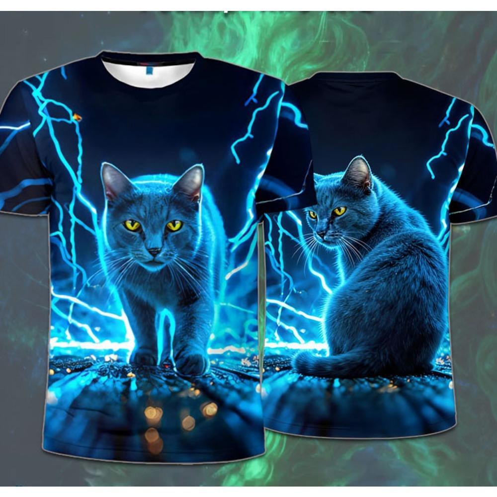 Lightning Cat 3D Print Animal T-Shirts Girl And Boy Casual Short Sleeve T Shirt Harajuku Top Hip Hop Street Tees Children's Clothing