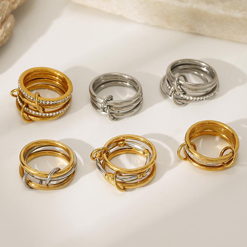 European and American style stainless steel hot-selling women's rings geometric stacking design high-end ring niche jewelry women